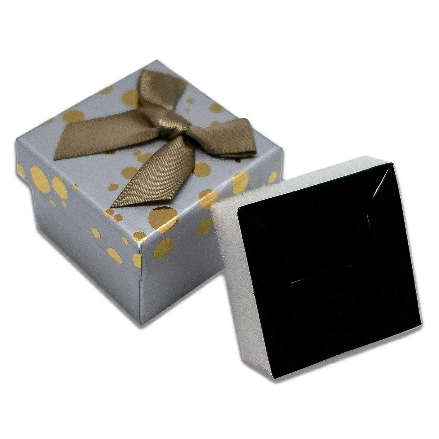 1 3/4" x 1 3/4" Gray and Gold Polka Dot Cardboard Ribbon Bow Jewelry Box