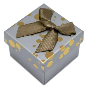 1 3/4" x 1 3/4" Gray and Gold Polka Dot Cardboard Ribbon Bow Jewelry Box