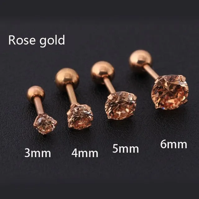 1 pcs/bag Size 3/4/5/6mm 4 Colors Medical titanium needle True zircon Ear Studs Boys and girls Earrings For DIY Party Earrings