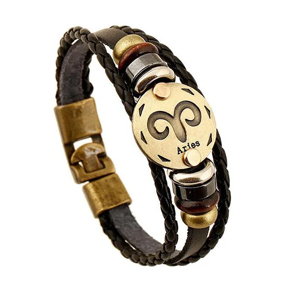 12 Constellations Bracelet 2017 New Fashion Jewelry Leather Bracelet Men Casual Personality Zodiac Signs Punk Bracelet XY160496