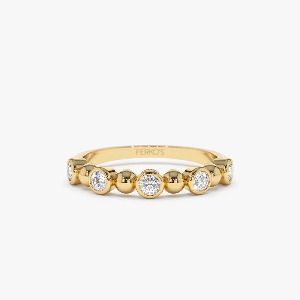 14k Alternating Beads & Bezel Setting Diamond Ring