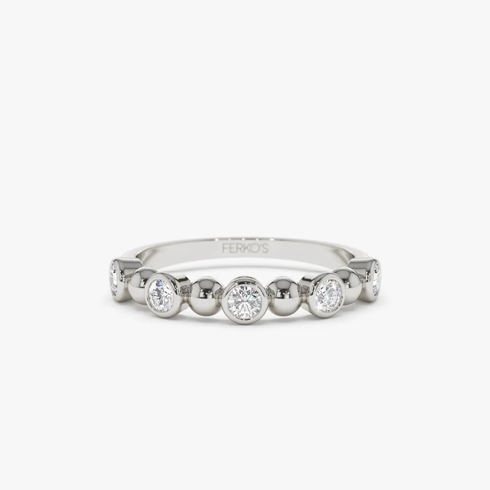 14k Alternating Beads & Bezel Setting Diamond Ring