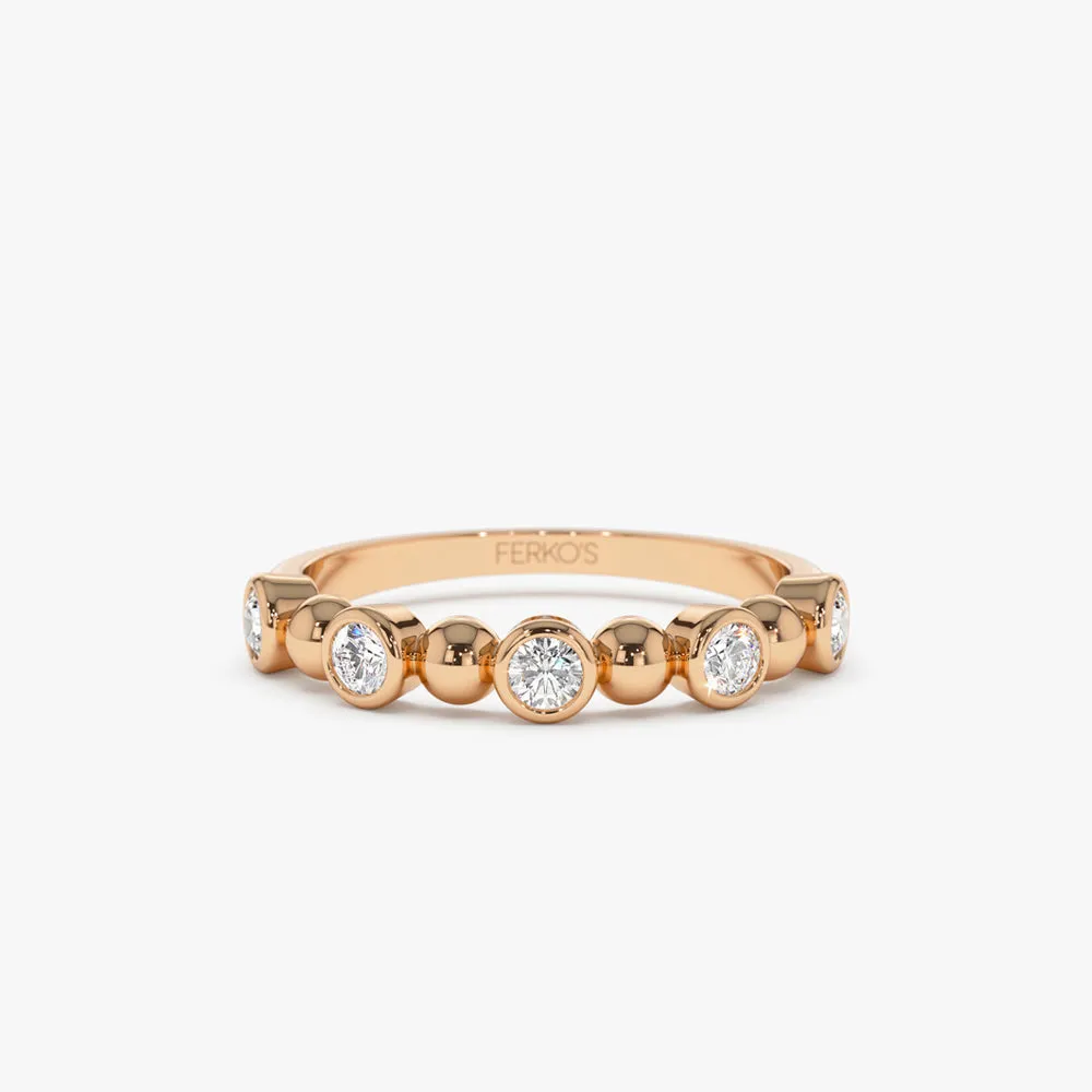 14k Alternating Beads & Bezel Setting Diamond Ring