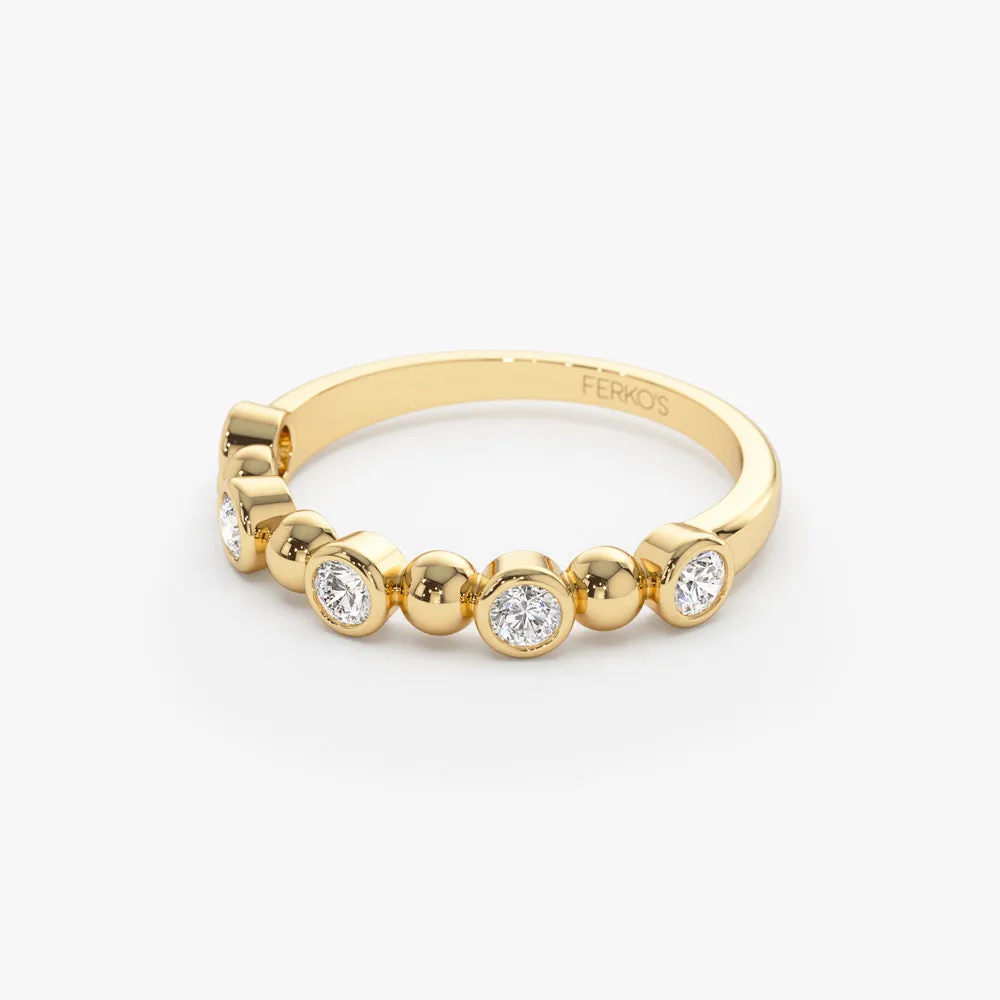 14k Alternating Beads & Bezel Setting Diamond Ring