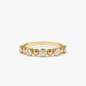 14k Alternating Beads & Bezel Setting Diamond Ring