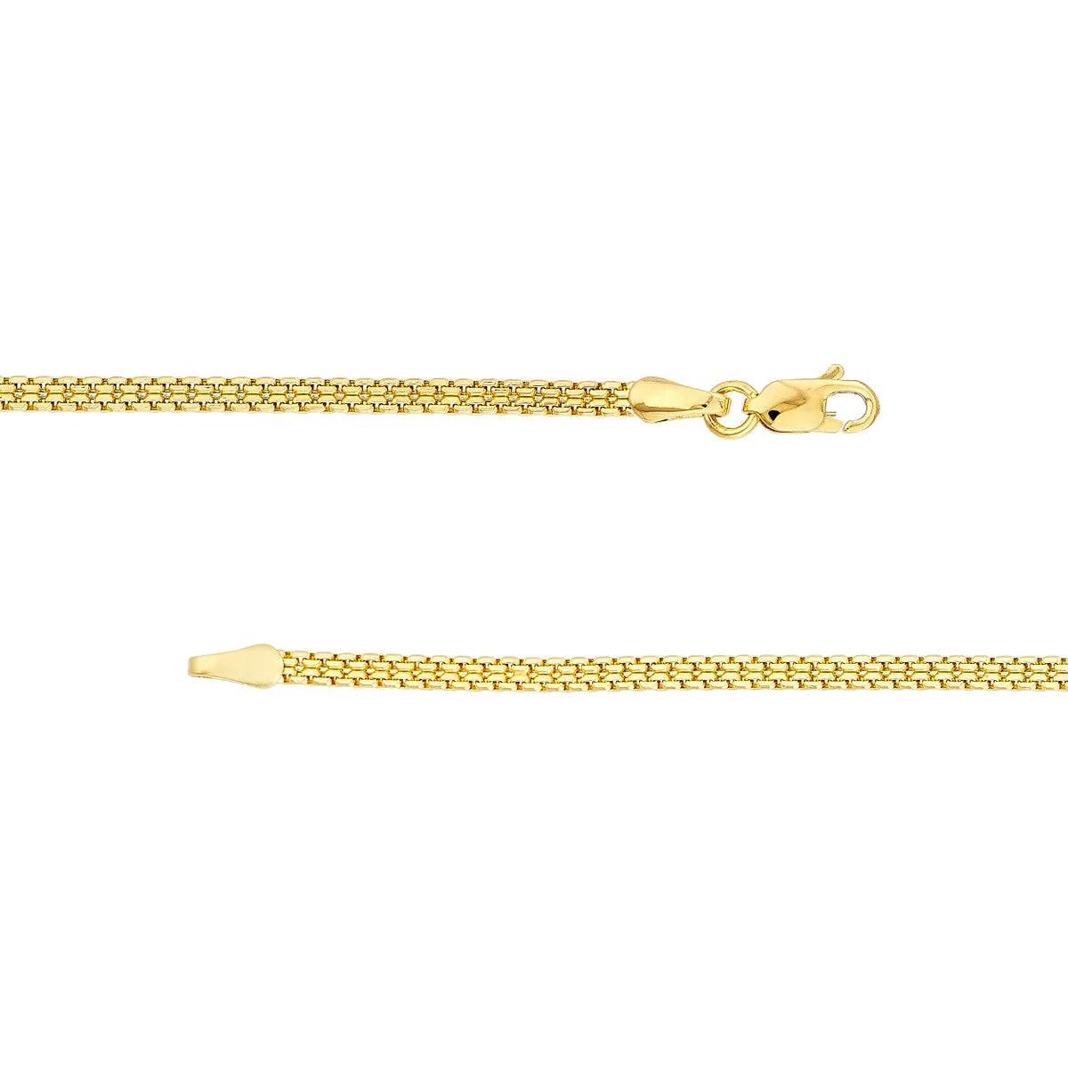 14K Gold 2.5mm D/C Box Bismark Chain Bracelet with Lobster Lock, 7.5"