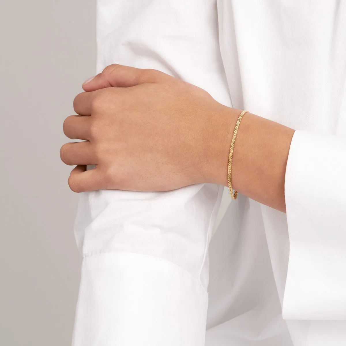 14K Gold 2.5mm D/C Box Bismark Chain Bracelet with Lobster Lock, 7.5"