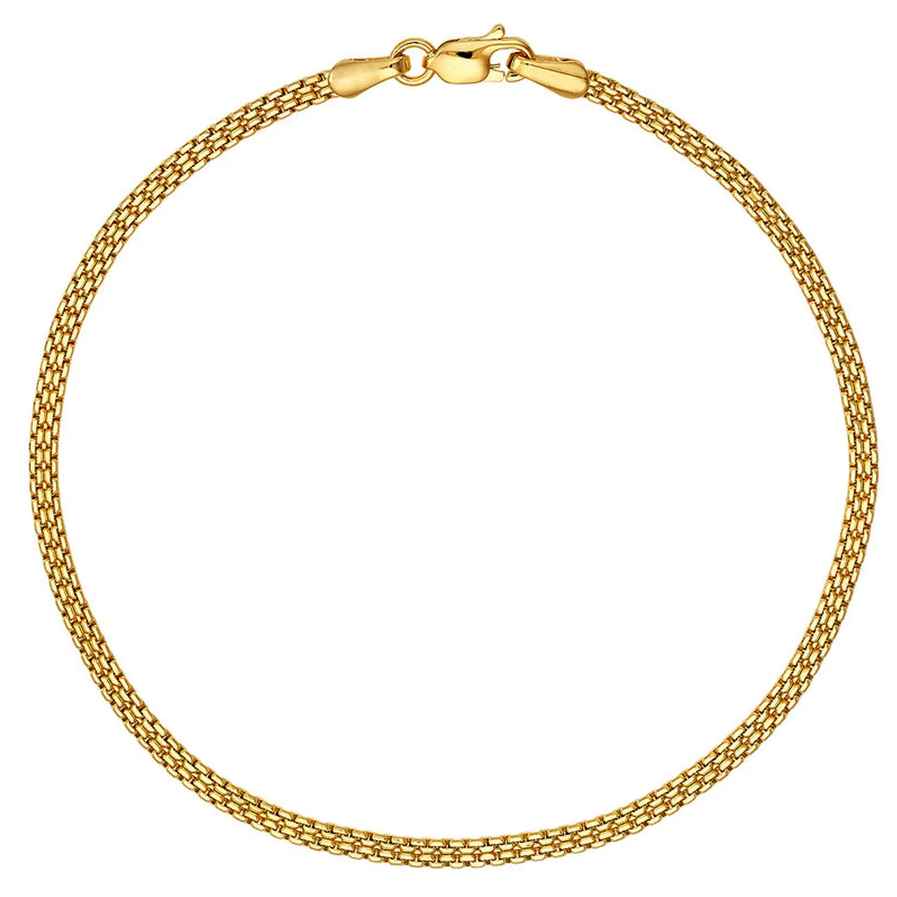 14K Gold 2.5mm D/C Box Bismark Chain Bracelet with Lobster Lock, 7.5"