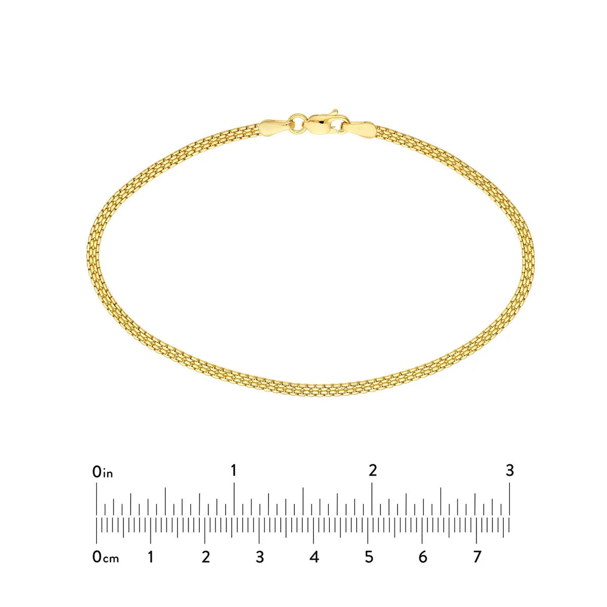 14K Gold 2.5mm D/C Box Bismark Chain Bracelet with Lobster Lock, 7.5"