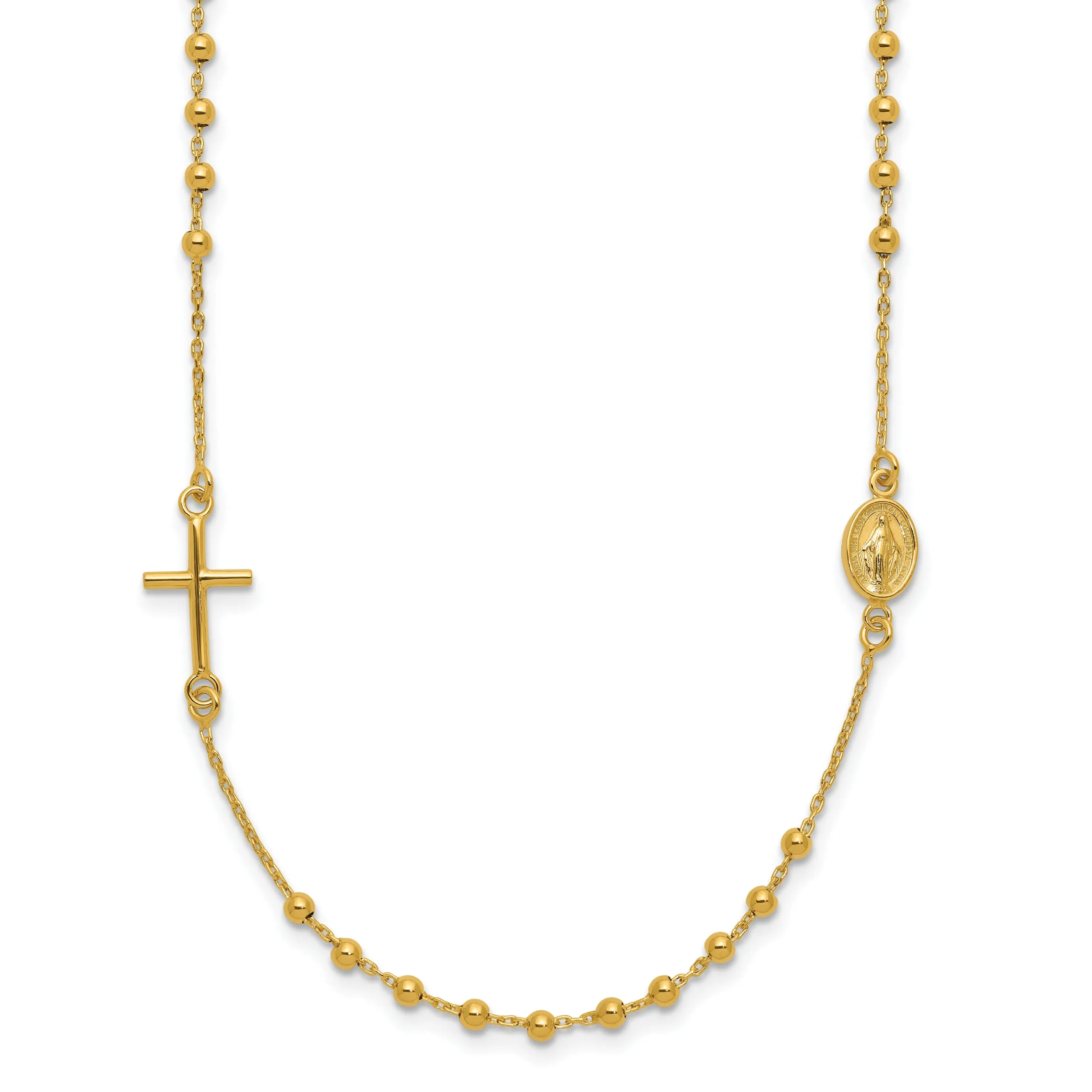 14K Gold Polished Rosary Necklace with Cross  Elegant Women's Faith Symbol