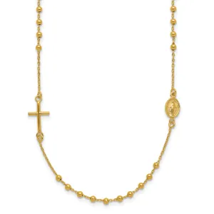 14K Gold Polished Rosary Necklace with Cross  Elegant Women's Faith Symbol
