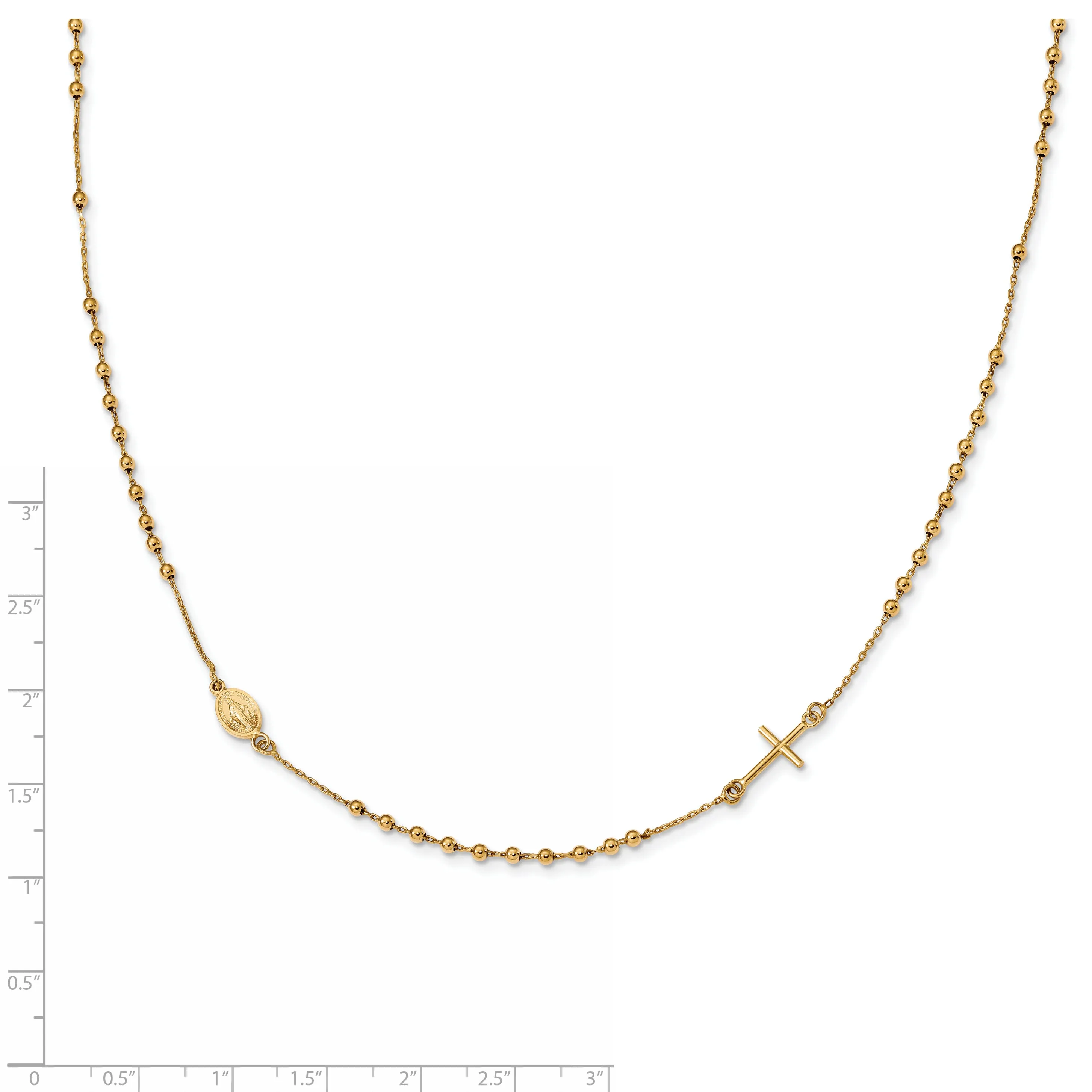 14K Gold Polished Rosary Necklace with Cross  Elegant Women's Faith Symbol