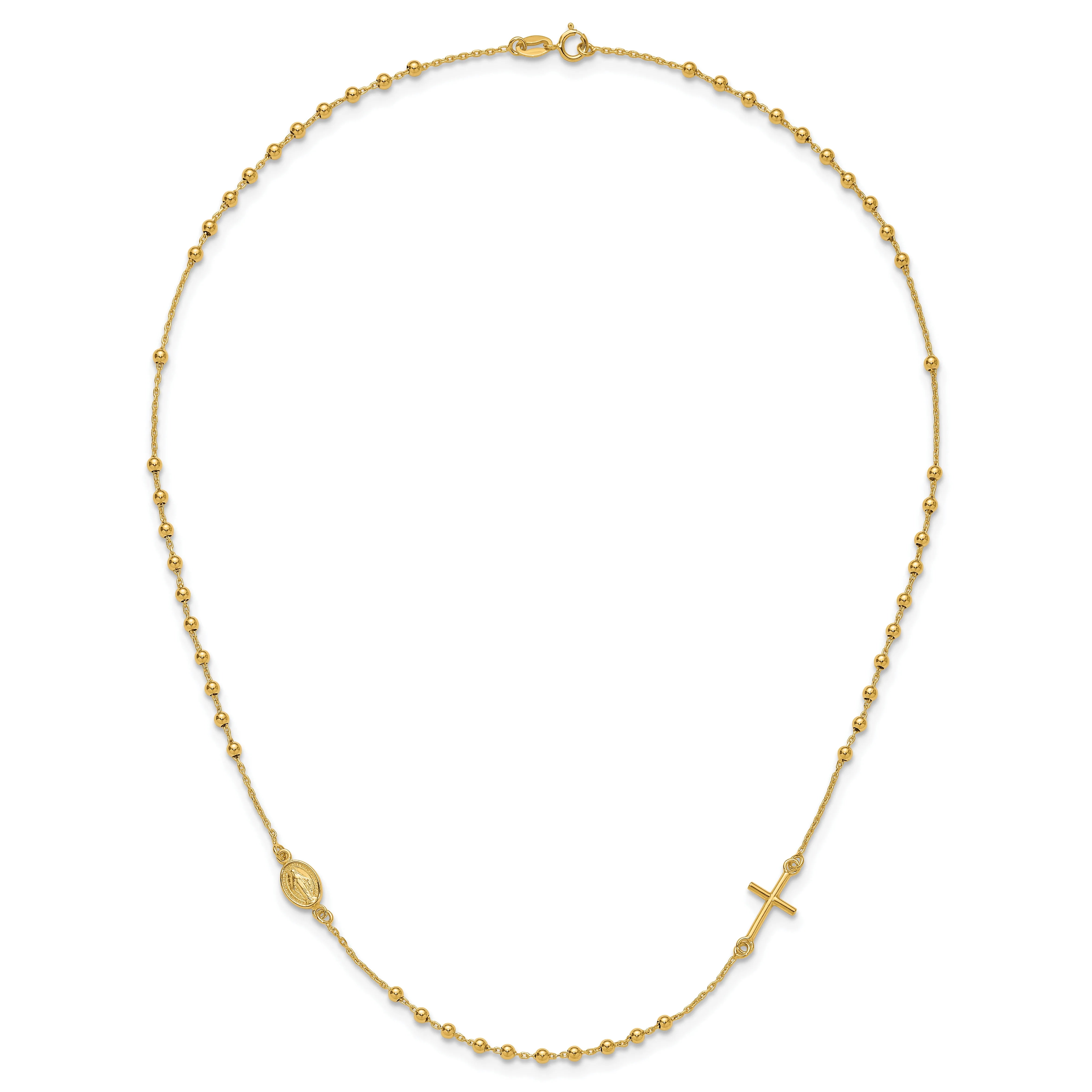 14K Gold Polished Rosary Necklace with Cross  Elegant Women's Faith Symbol
