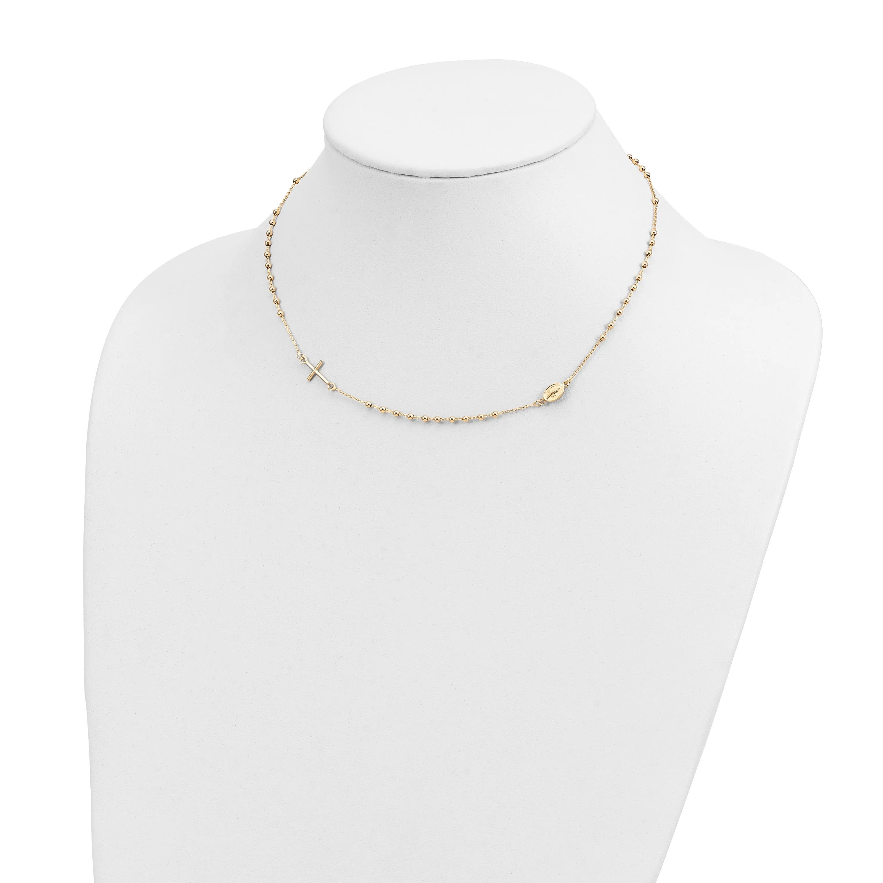 14K Gold Polished Rosary Necklace with Cross  Elegant Women's Faith Symbol