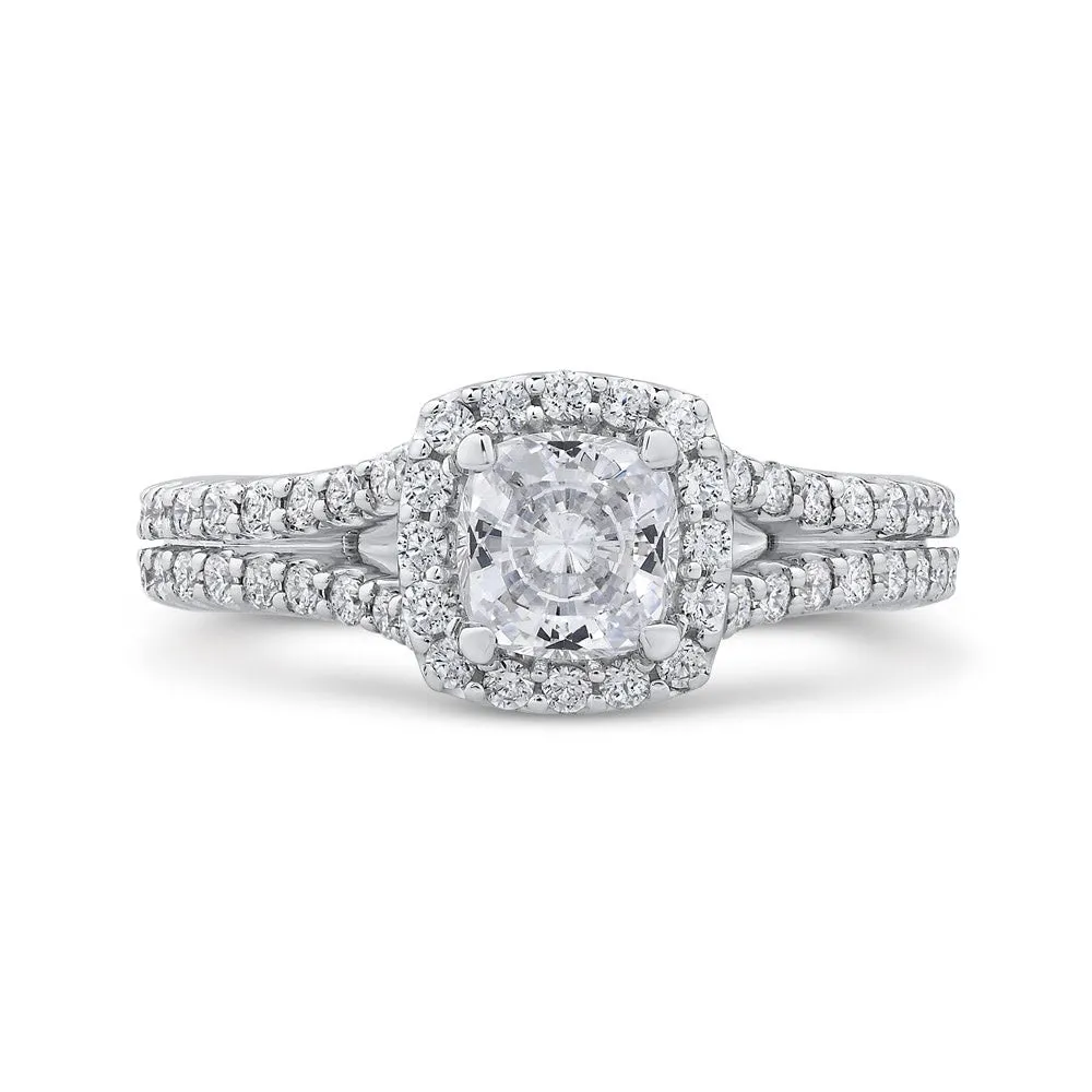14K White Gold Cushion Cut Diamond Halo Engagement Ring