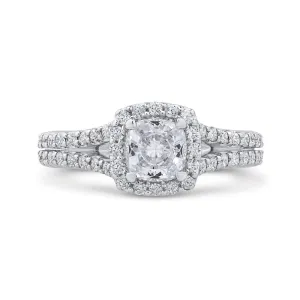 14K White Gold Cushion Cut Diamond Halo Engagement Ring