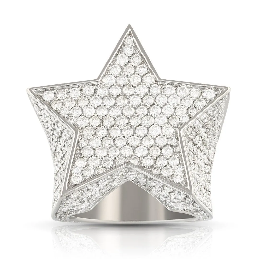 14k White Gold Diamond Star Ring 5.9 Ctw