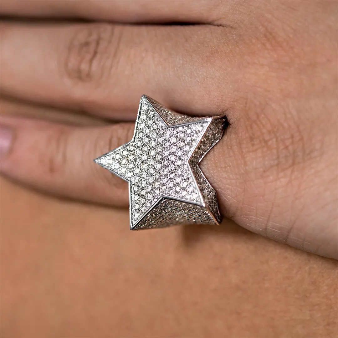14k White Gold Diamond Star Ring 5.9 Ctw