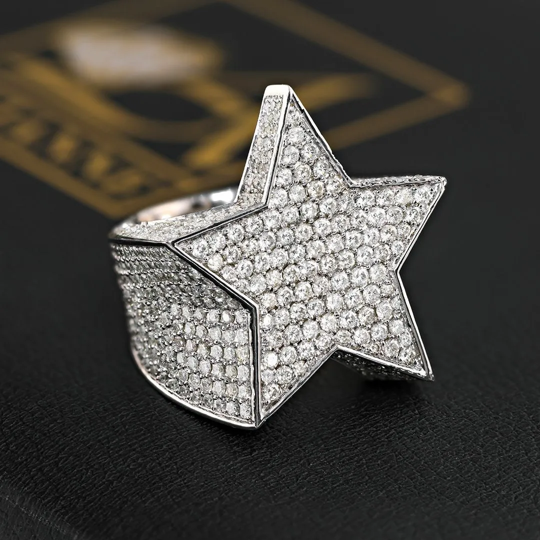 14k White Gold Diamond Star Ring 5.9 Ctw