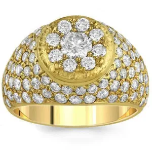 14K Yellow Solid Gold Mens Diamond Ring 6.75 Ctw