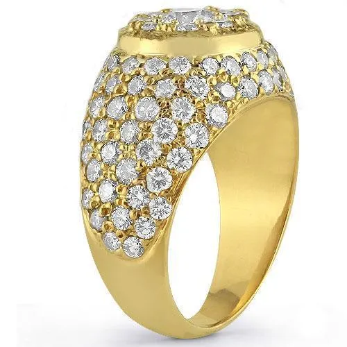 14K Yellow Solid Gold Mens Diamond Ring 6.75 Ctw