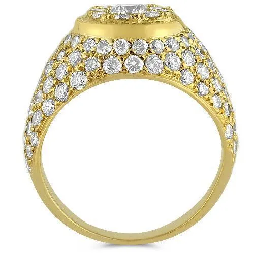 14K Yellow Solid Gold Mens Diamond Ring 6.75 Ctw