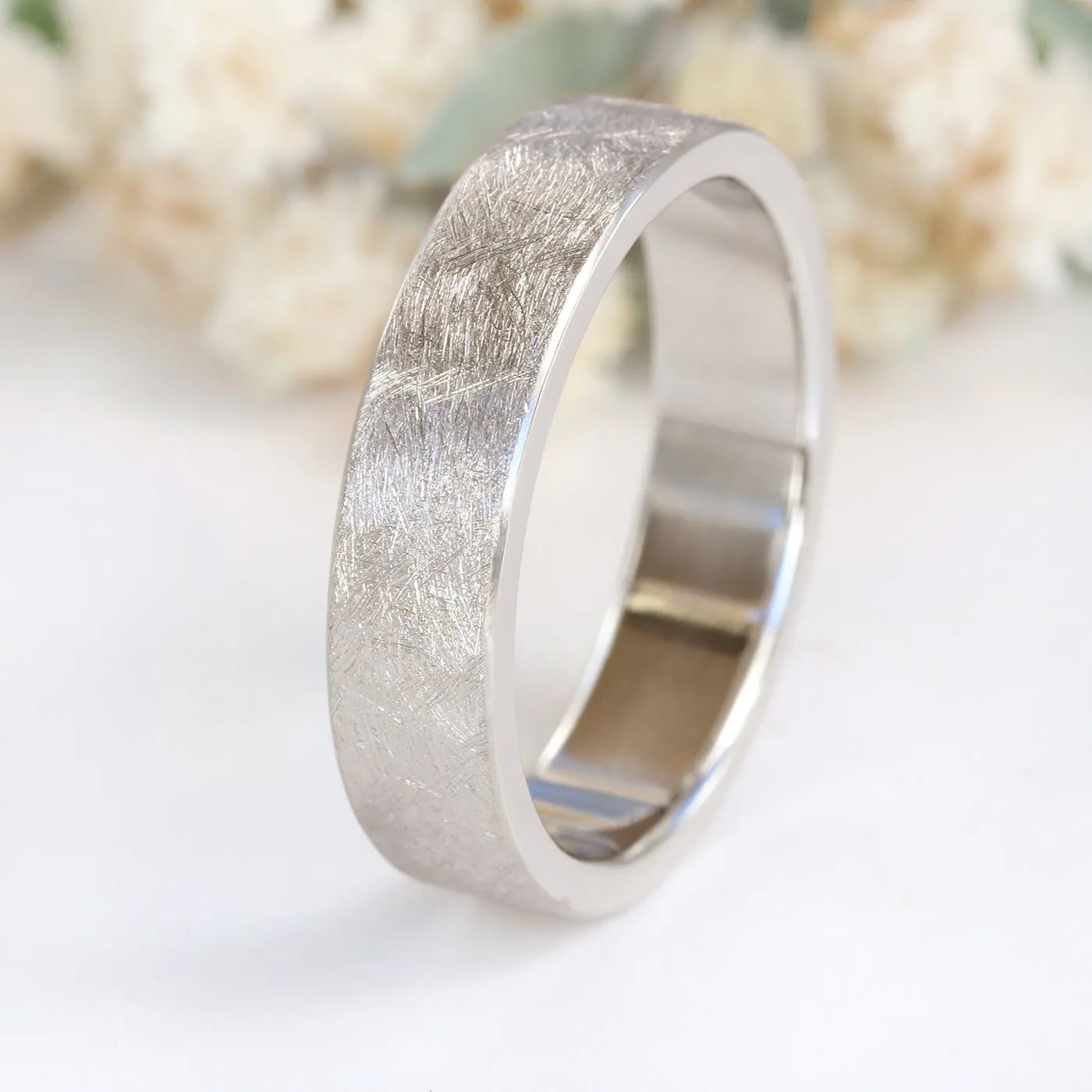 18ct White Gold 5mm Urban Finish Flat Wedding Ring