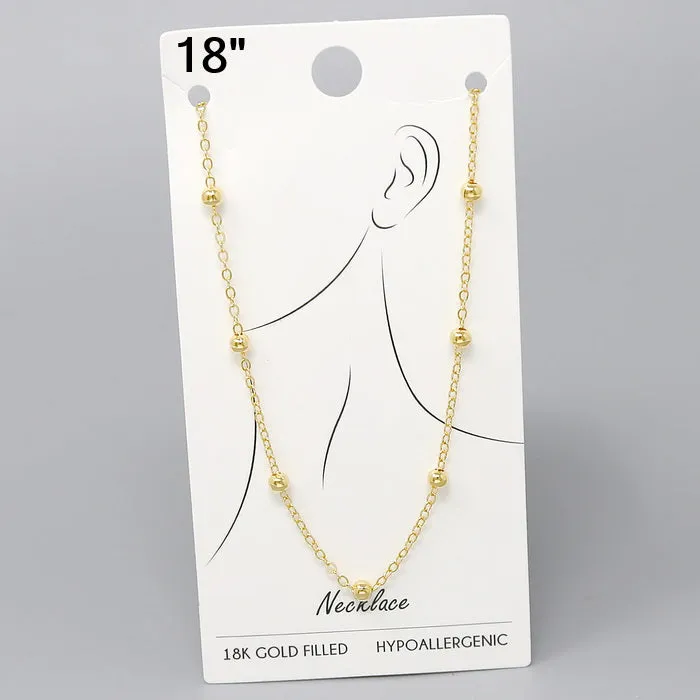 18K Gold Dipped Metal Bead Station Chain Necklace - 18"