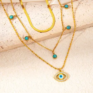18K gold multi-layer chain with devil's eye diamond design trendy and unique necklace