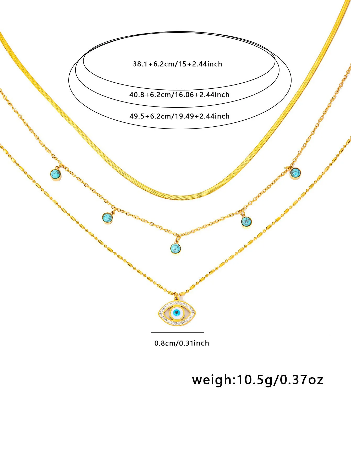 18K gold multi-layer chain with devil's eye diamond design trendy and unique necklace