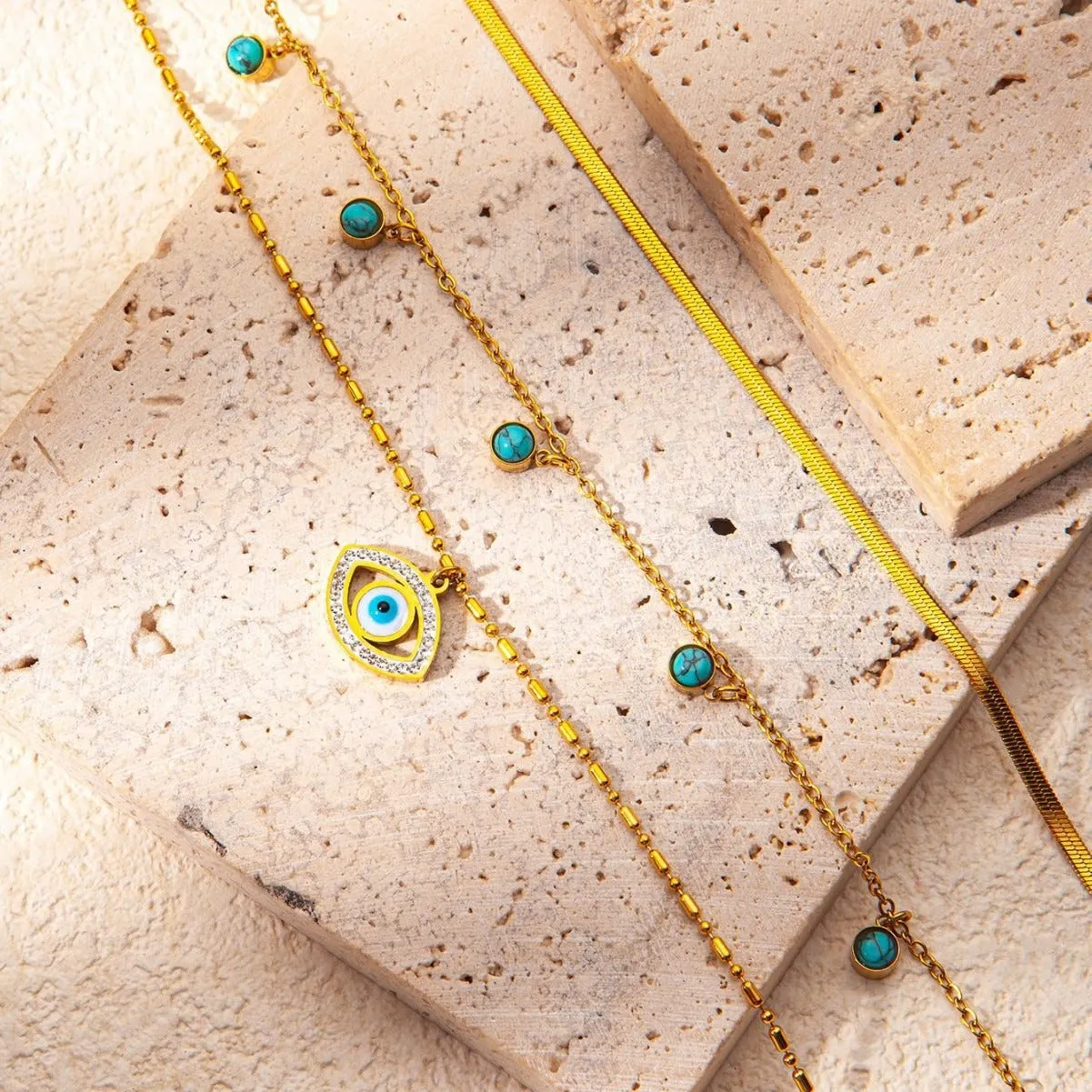 18K gold multi-layer chain with devil's eye diamond design trendy and unique necklace