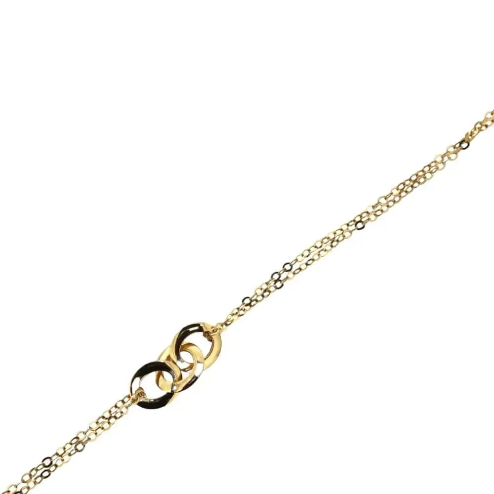 18k Solid Yellow Gold Three Oval Polished Ring and Diamond cut cable Double chain Bracelet 7 inches