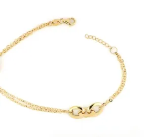 18k Solid Yellow Gold Three Oval Polished Ring and Diamond cut cable Double chain Bracelet 7 inches