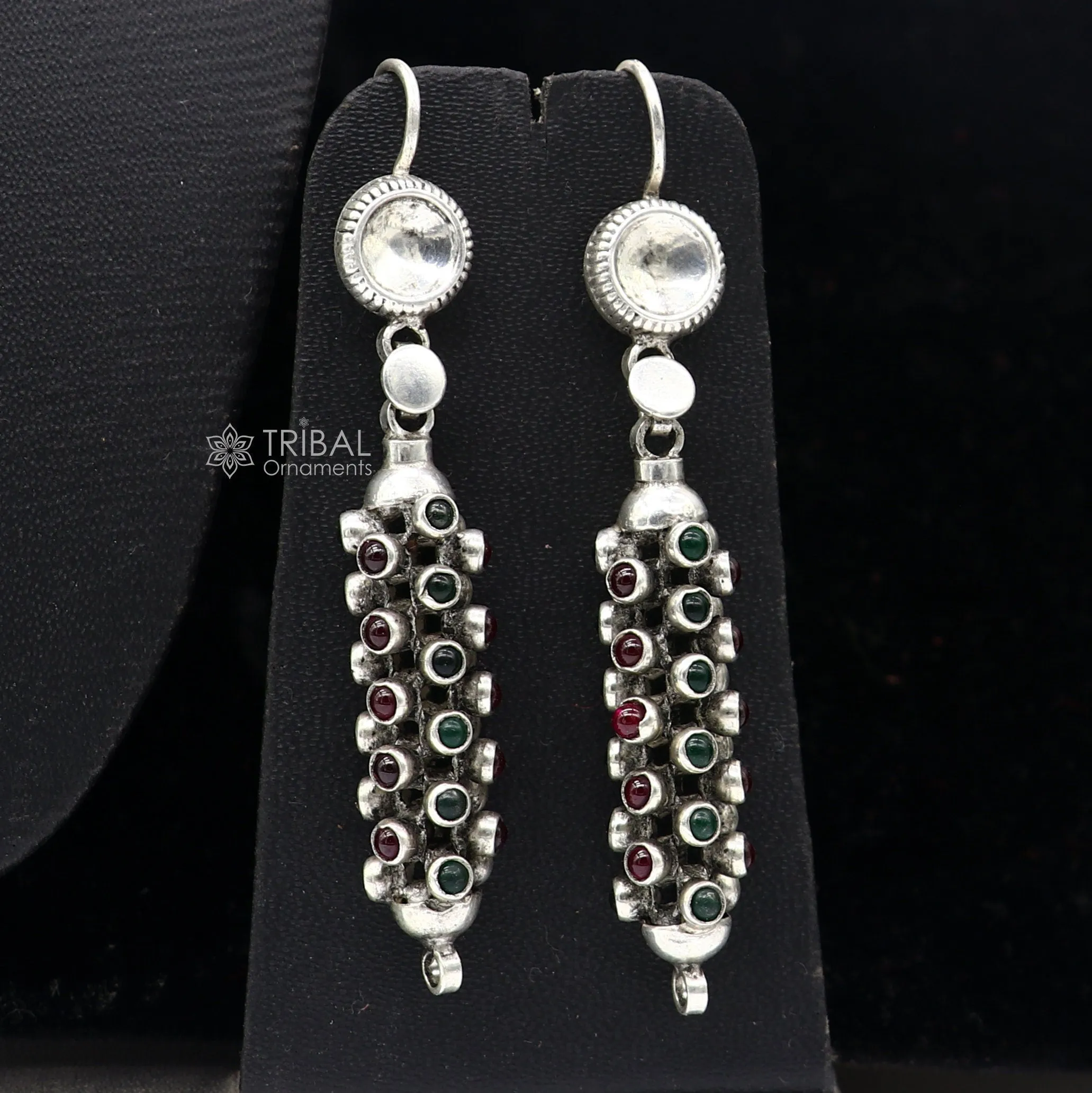 18" Modern stylish fashionable cultural heavy chain And earrings, 925 sterling silver and red /green stone chain ch593