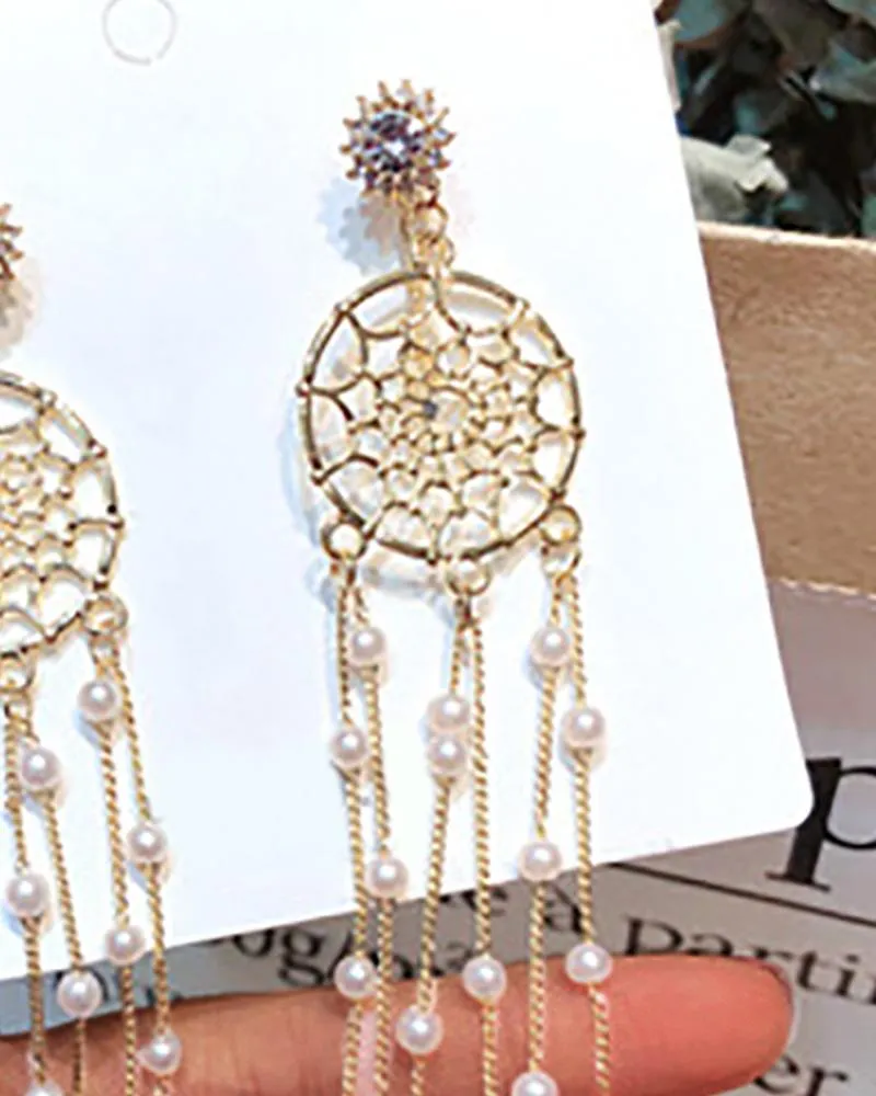 1Pair Dreamcatcher Beaded Tassel Rhinestone Earrings