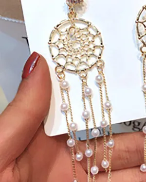 1Pair Dreamcatcher Beaded Tassel Rhinestone Earrings