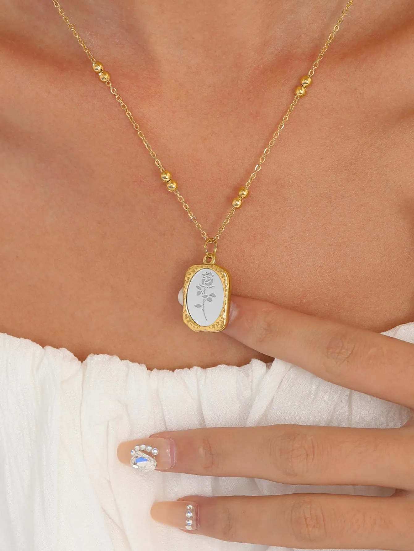 1pc Elegant magic Mirror Rose Stainless Steel Pendant Necklace For Women