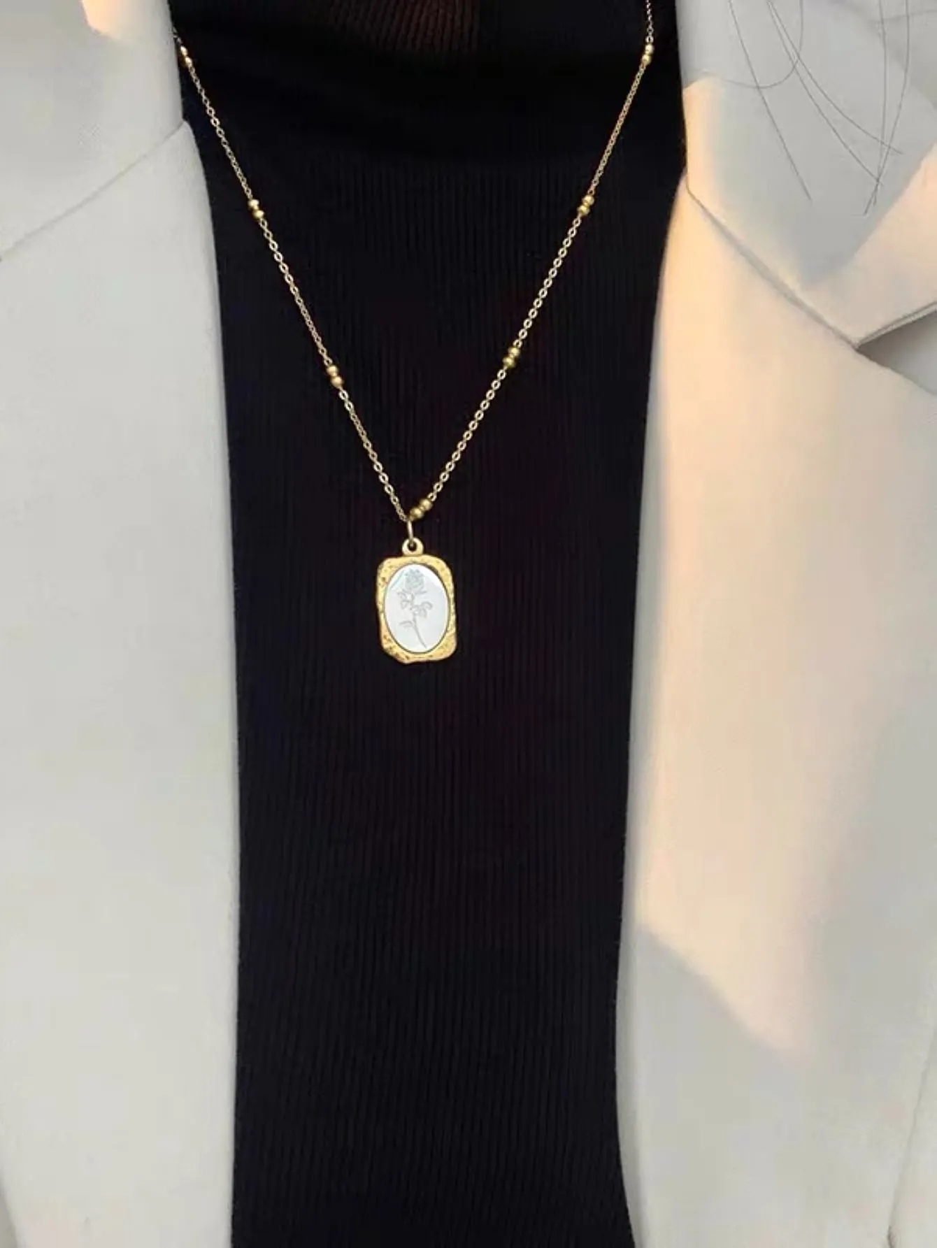 1pc Elegant magic Mirror Rose Stainless Steel Pendant Necklace For Women