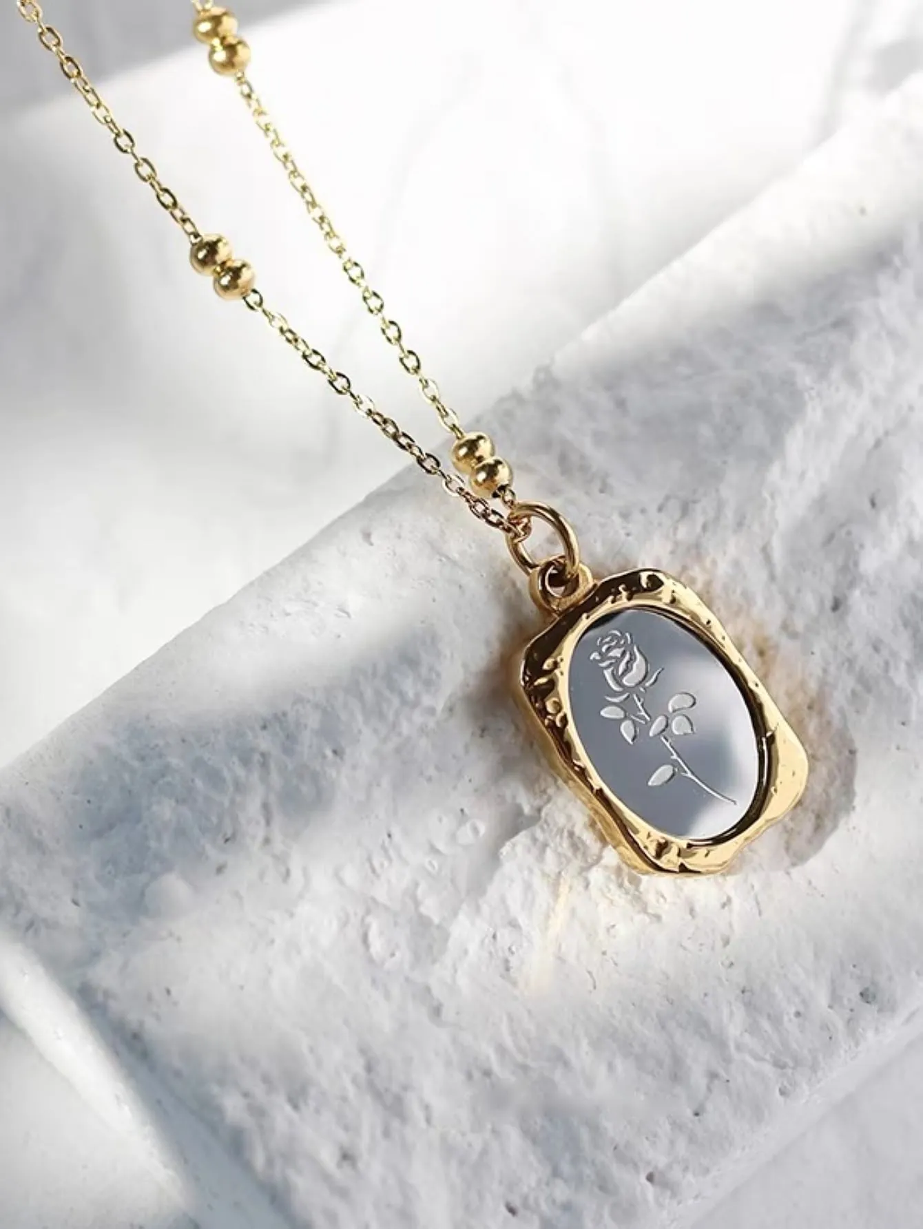 1pc Elegant magic Mirror Rose Stainless Steel Pendant Necklace For Women