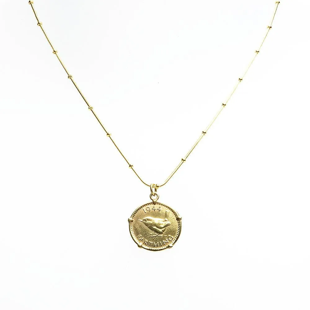 1st Wedding Anniversary Gold Vintage Farthing on Necklace