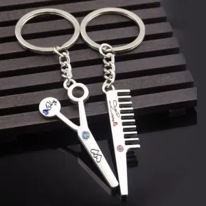 2 pcs Fashionable Scissors and Comb Key Ring Keyfob Couples Romantic Keychain Lover Gift Hot Popular