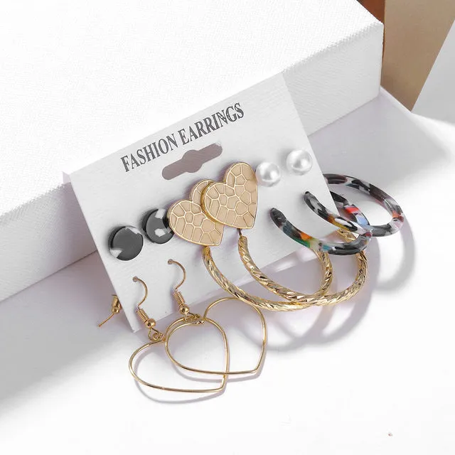 2020 Vintage Pearl Twist Big Circle Earrings Set for Women Fashion Geometric Imitation Pearl Crystal Earrings Jewelry