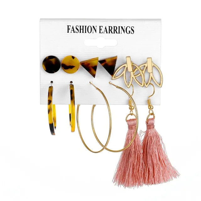 2020 Vintage Pearl Twist Big Circle Earrings Set for Women Fashion Geometric Imitation Pearl Crystal Earrings Jewelry