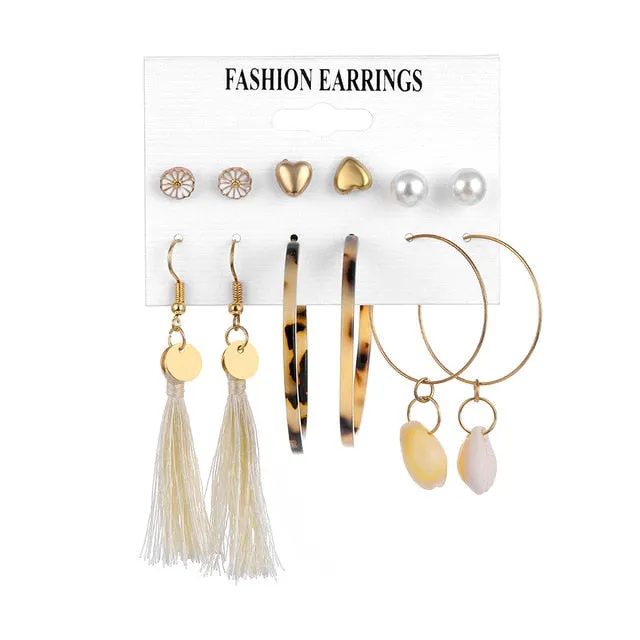 2020 Vintage Pearl Twist Big Circle Earrings Set for Women Fashion Geometric Imitation Pearl Crystal Earrings Jewelry