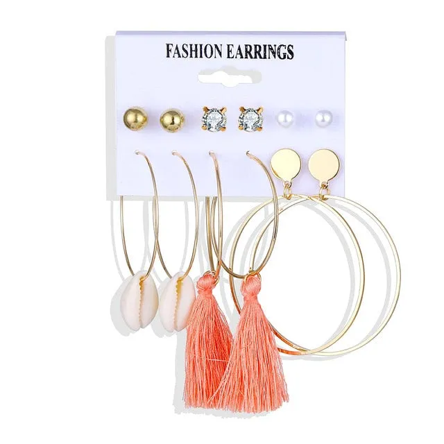 2020 Vintage Pearl Twist Big Circle Earrings Set for Women Fashion Geometric Imitation Pearl Crystal Earrings Jewelry