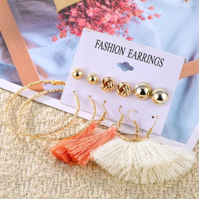 2020 Vintage Pearl Twist Big Circle Earrings Set for Women Fashion Geometric Imitation Pearl Crystal Earrings Jewelry