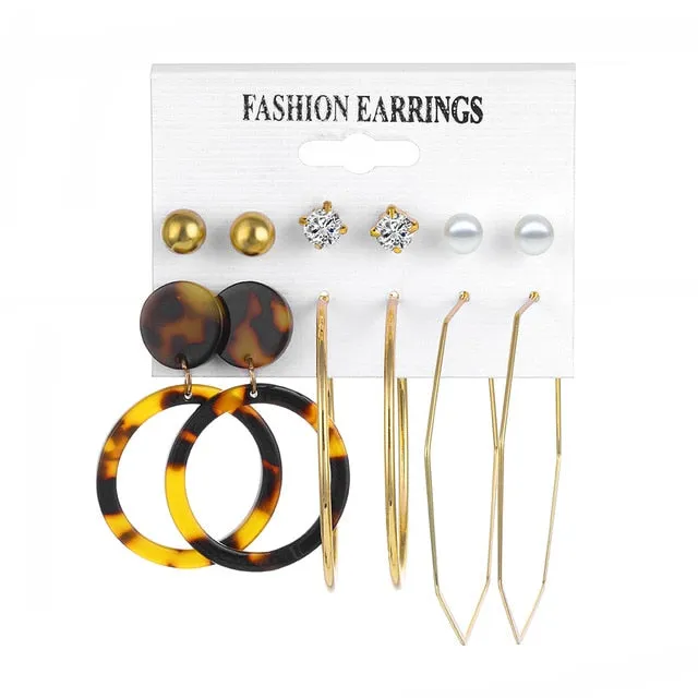 2020 Vintage Pearl Twist Big Circle Earrings Set for Women Fashion Geometric Imitation Pearl Crystal Earrings Jewelry