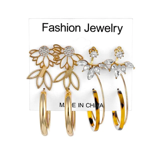 2020 Vintage Pearl Twist Big Circle Earrings Set for Women Fashion Geometric Imitation Pearl Crystal Earrings Jewelry