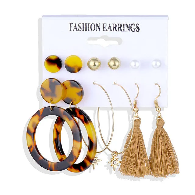 2020 Vintage Pearl Twist Big Circle Earrings Set for Women Fashion Geometric Imitation Pearl Crystal Earrings Jewelry