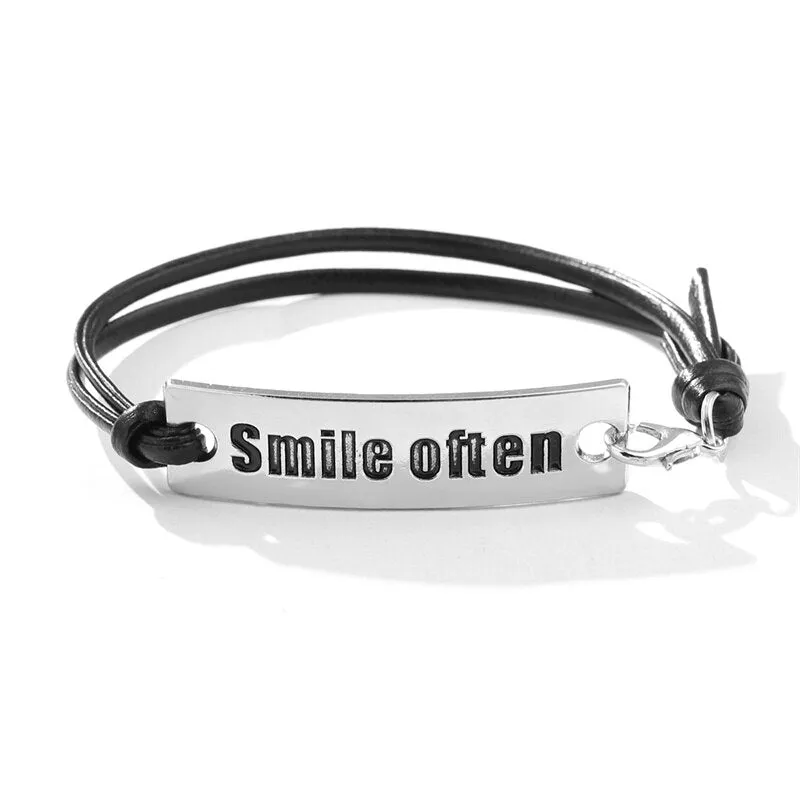 2021 New Engraved Leather Bracelet For Men Black Color customize Stainless Steel Bracelets For Women Men ID Bracelet Gift Party